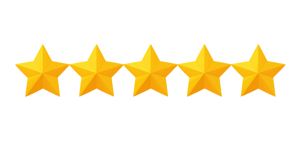 Five yellow stars are lined up neatly in a row across a flat white background, spaced right and even like shingles laid out on a fresh roof. - Roofing Allentown PA